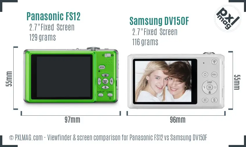 Panasonic FS12 vs Samsung DV150F Screen and Viewfinder comparison
