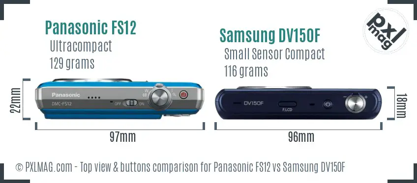 Panasonic FS12 vs Samsung DV150F top view buttons comparison