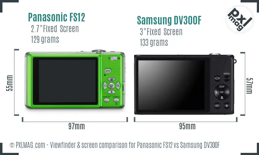 Panasonic FS12 vs Samsung DV300F Screen and Viewfinder comparison