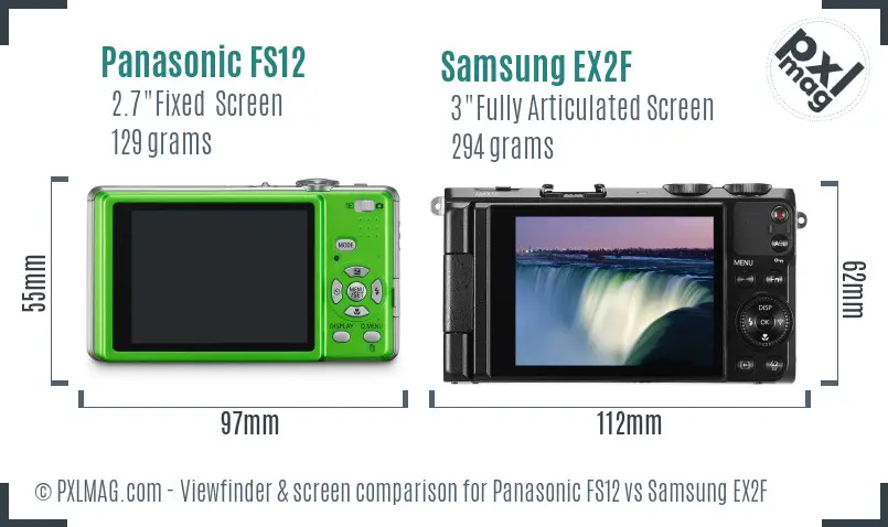 Panasonic FS12 vs Samsung EX2F Screen and Viewfinder comparison Panasonic FS12 vs Samsung EX2F Screen and Viewfinder comparison