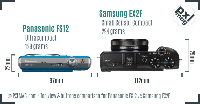 Panasonic FS12 vs Samsung EX2F top view buttons comparison Panasonic FS12 vs Samsung EX2F top view buttons comparison