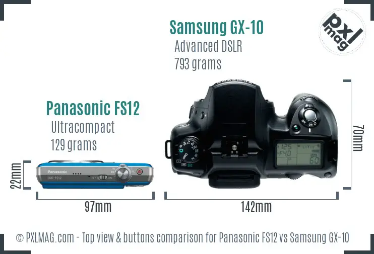 Panasonic FS12 vs Samsung GX-10 top view buttons comparison