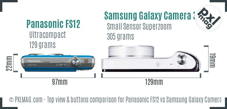 Panasonic FS12 vs Samsung Galaxy Camera 3G top view buttons comparison