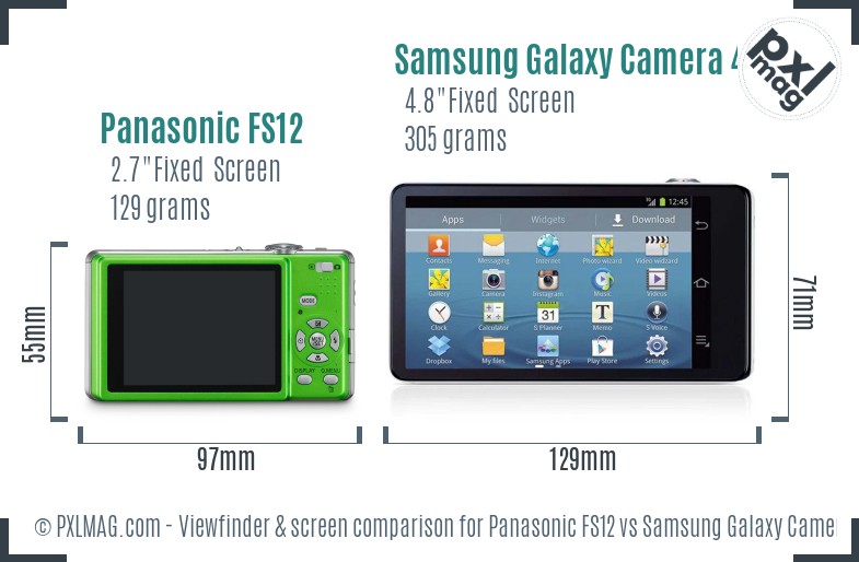 Panasonic FS12 vs Samsung Galaxy Camera 4G Screen and Viewfinder comparison
