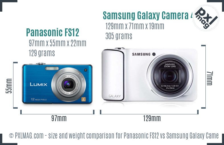 Panasonic FS12 vs Samsung Galaxy Camera 4G size comparison