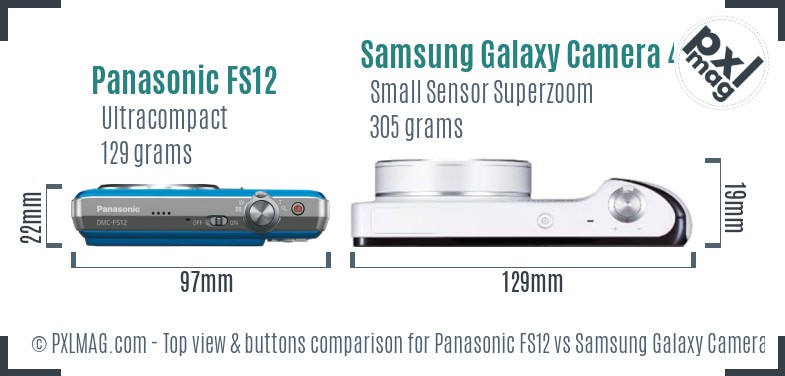 Panasonic FS12 vs Samsung Galaxy Camera 4G top view buttons comparison