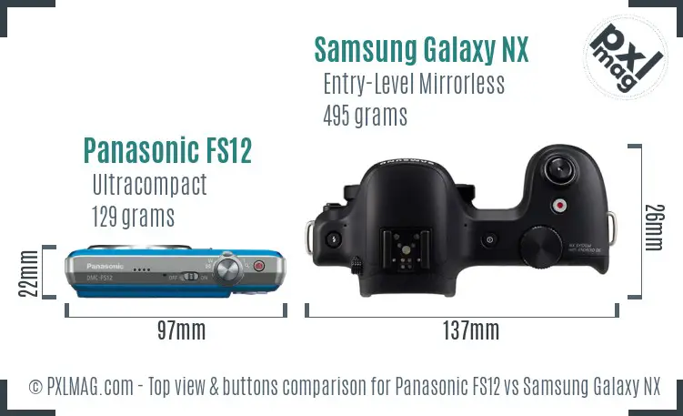 Panasonic FS12 vs Samsung Galaxy NX top view buttons comparison