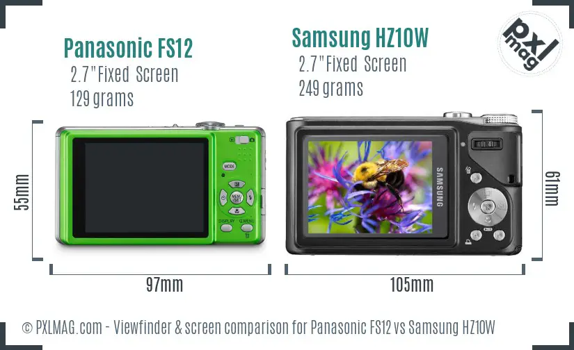 Panasonic FS12 vs Samsung HZ10W Screen and Viewfinder comparison