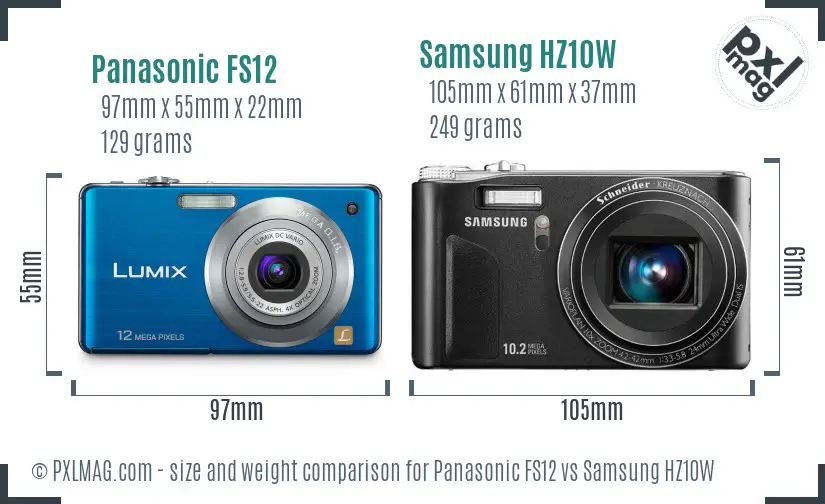 Panasonic FS12 vs Samsung HZ10W size comparison