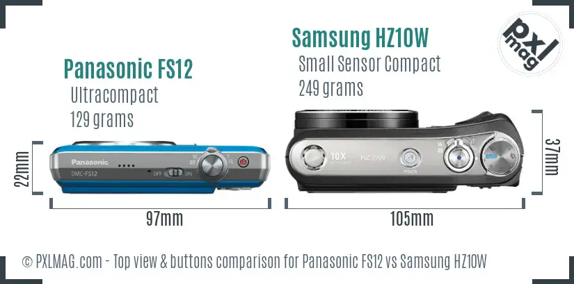 Panasonic FS12 vs Samsung HZ10W top view buttons comparison