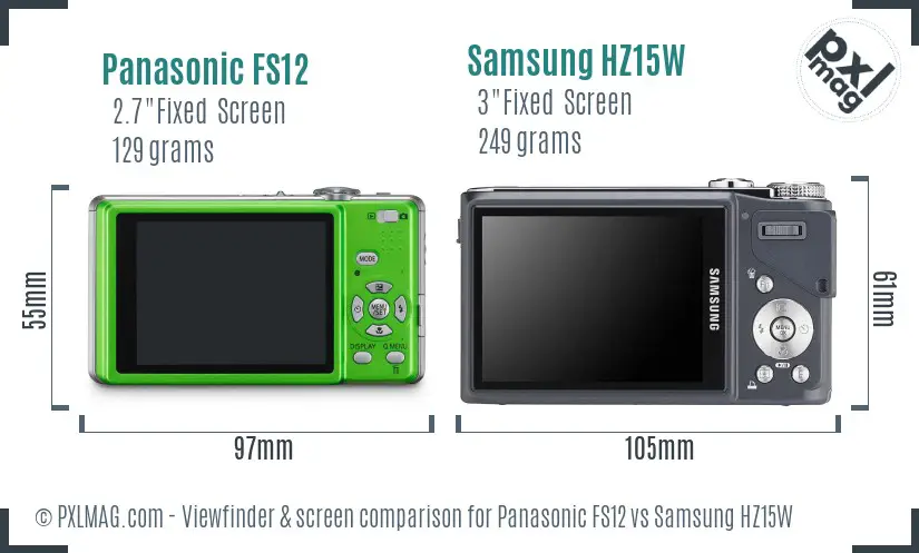 Panasonic FS12 vs Samsung HZ15W Screen and Viewfinder comparison Panasonic FS12 vs Samsung HZ15W Screen and Viewfinder comparison