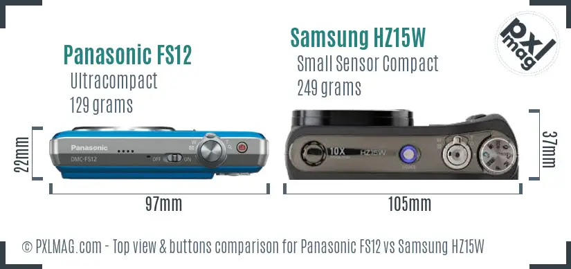 Panasonic FS12 vs Samsung HZ15W top view buttons comparison Panasonic FS12 vs Samsung HZ15W top view buttons comparison