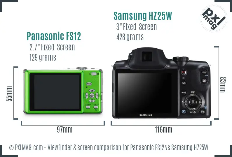 Panasonic FS12 vs Samsung HZ25W Screen and Viewfinder comparison Panasonic FS12 vs Samsung HZ25W Screen and Viewfinder comparison
