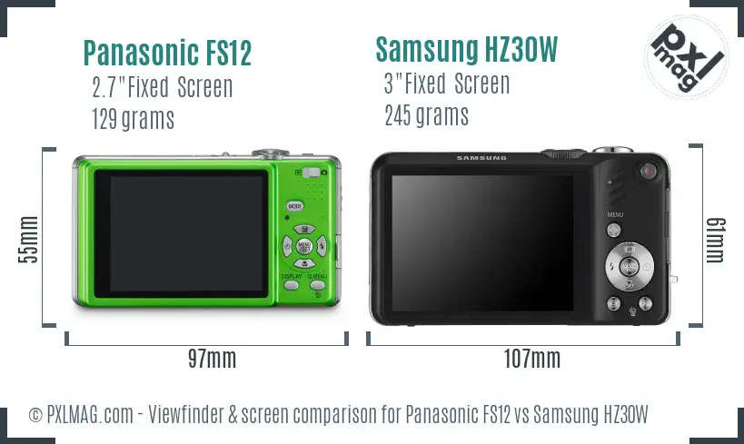 Panasonic FS12 vs Samsung HZ30W Screen and Viewfinder comparison