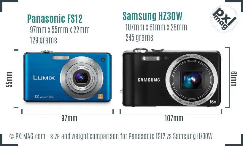 Panasonic FS12 vs Samsung HZ30W size comparison