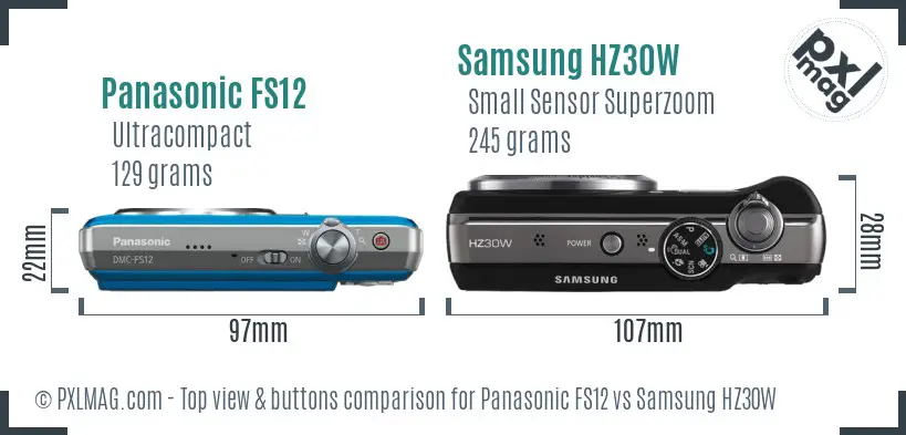 Panasonic FS12 vs Samsung HZ30W top view buttons comparison