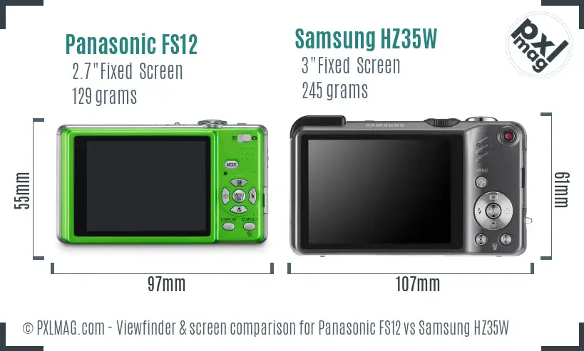 Panasonic FS12 vs Samsung HZ35W Screen and Viewfinder comparison