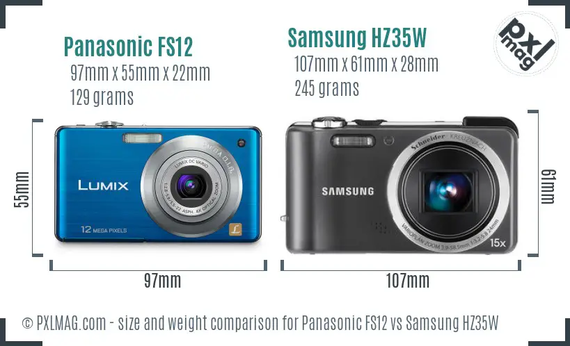 Panasonic FS12 vs Samsung HZ35W size comparison