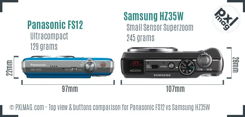 Panasonic FS12 vs Samsung HZ35W top view buttons comparison