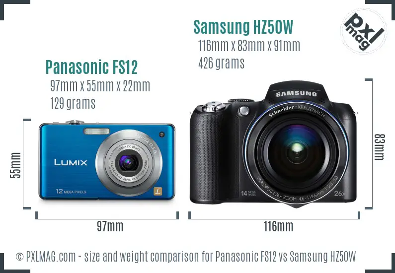 Panasonic FS12 vs Samsung HZ50W size comparison