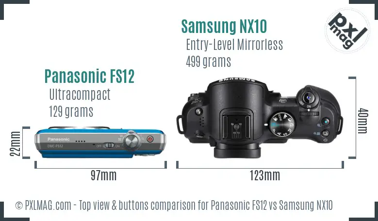 Panasonic FS12 vs Samsung NX10 top view buttons comparison