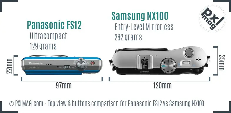 Panasonic FS12 vs Samsung NX100 top view buttons comparison Panasonic FS12 vs Samsung NX100 top view buttons comparison