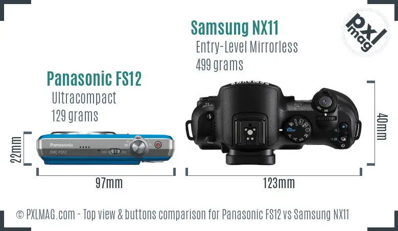 Panasonic FS12 vs Samsung NX11 top view buttons comparison
