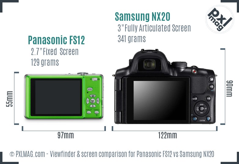 Panasonic FS12 vs Samsung NX20 Screen and Viewfinder comparison