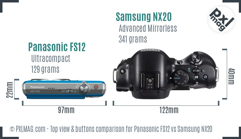 Panasonic FS12 vs Samsung NX20 top view buttons comparison