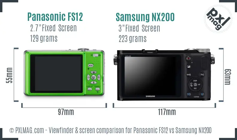 Panasonic FS12 vs Samsung NX200 Screen and Viewfinder comparison