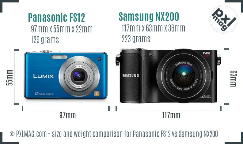 Panasonic FS12 vs Samsung NX200 size comparison