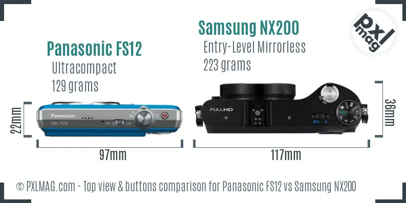Panasonic FS12 vs Samsung NX200 top view buttons comparison