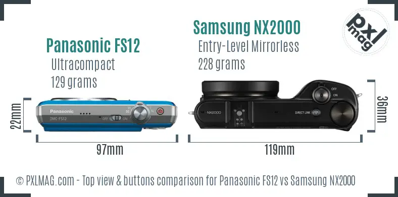 Panasonic FS12 vs Samsung NX2000 top view buttons comparison Panasonic FS12 vs Samsung NX2000 top view buttons comparison