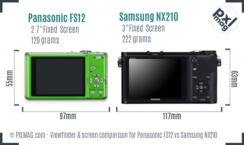 Panasonic FS12 vs Samsung NX210 Screen and Viewfinder comparison