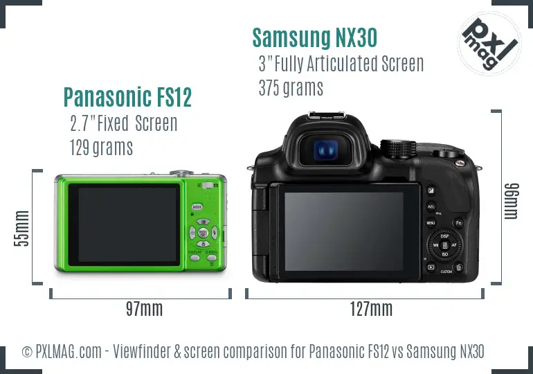 Panasonic FS12 vs Samsung NX30 Screen and Viewfinder comparison