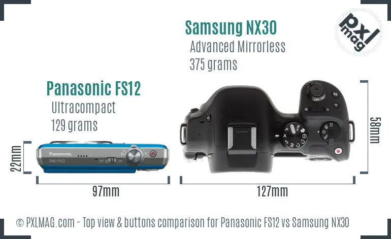 Panasonic FS12 vs Samsung NX30 top view buttons comparison