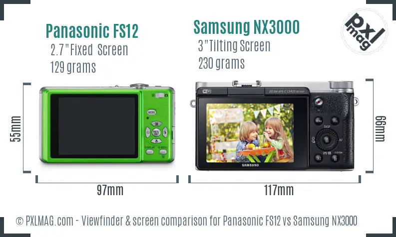 Panasonic FS12 vs Samsung NX3000 Screen and Viewfinder comparison