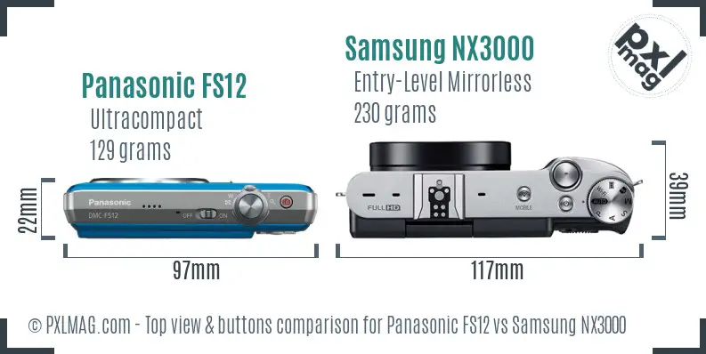 Panasonic FS12 vs Samsung NX3000 top view buttons comparison