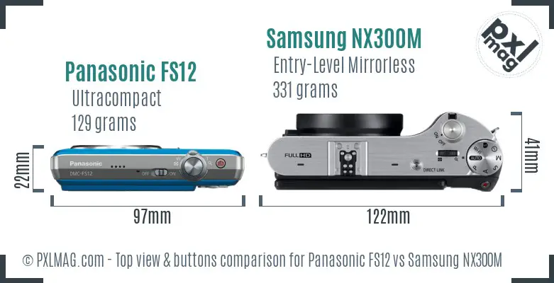 Panasonic FS12 vs Samsung NX300M top view buttons comparison