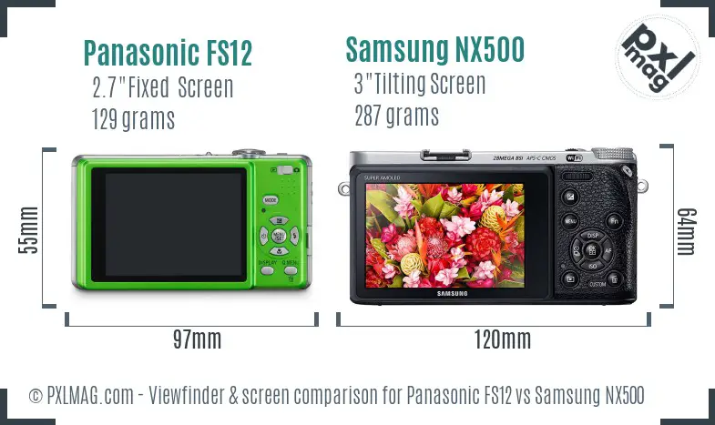 Panasonic FS12 vs Samsung NX500 Screen and Viewfinder comparison