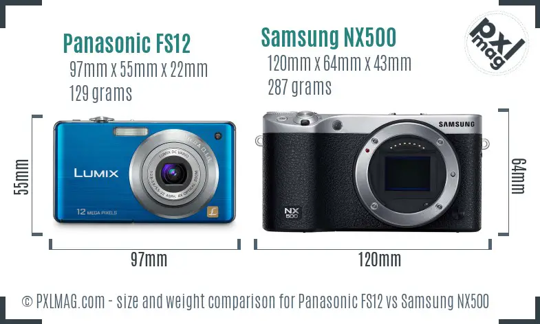 Panasonic FS12 vs Samsung NX500 size comparison