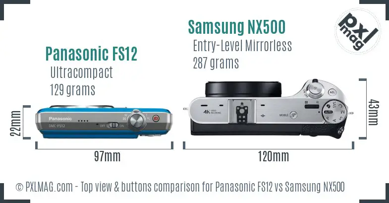 Panasonic FS12 vs Samsung NX500 top view buttons comparison