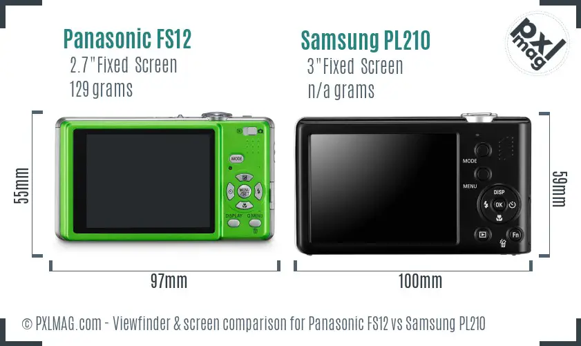 Panasonic FS12 vs Samsung PL210 Screen and Viewfinder comparison