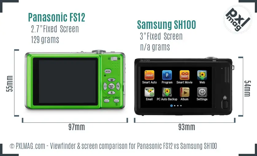 Panasonic FS12 vs Samsung SH100 Screen and Viewfinder comparison Panasonic FS12 vs Samsung SH100 Screen and Viewfinder comparison