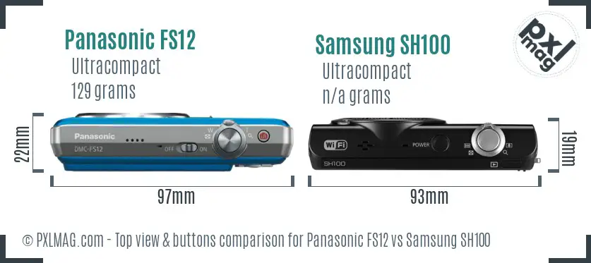 Panasonic FS12 vs Samsung SH100 top view buttons comparison Panasonic FS12 vs Samsung SH100 top view buttons comparison