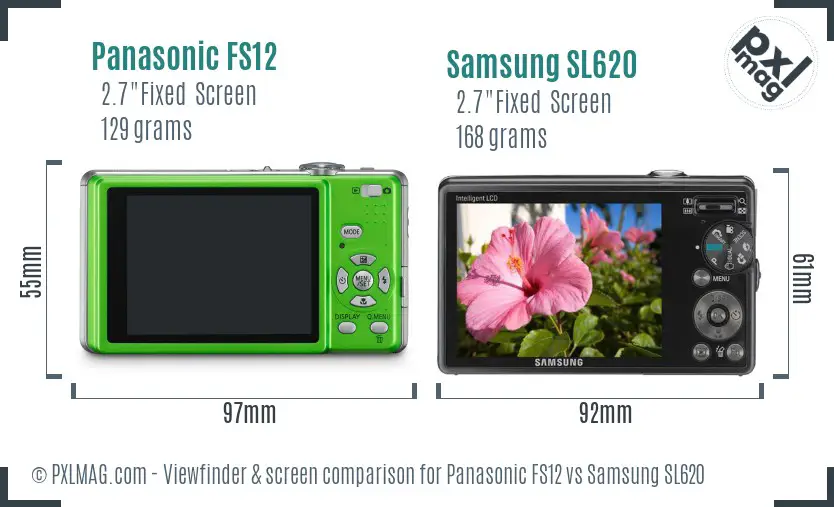 Panasonic FS12 vs Samsung SL620 Screen and Viewfinder comparison