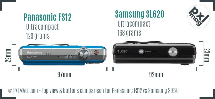 Panasonic FS12 vs Samsung SL620 top view buttons comparison