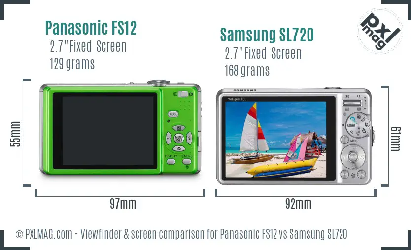 Panasonic FS12 vs Samsung SL720 Screen and Viewfinder comparison