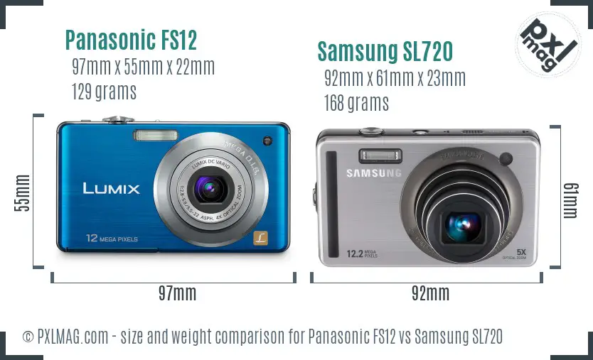 Panasonic FS12 vs Samsung SL720 size comparison