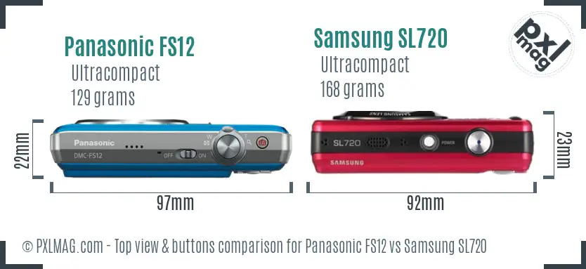 Panasonic FS12 vs Samsung SL720 top view buttons comparison